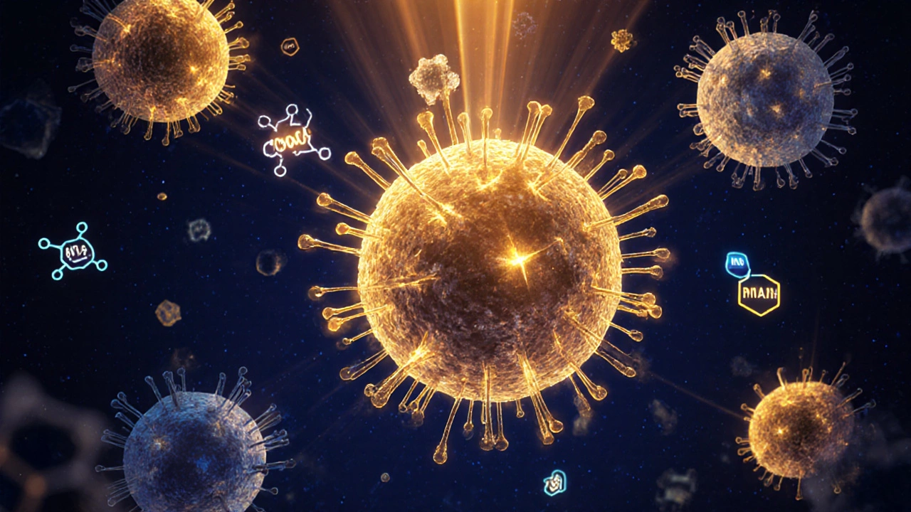 Глюкоза и витамины в клетках, излучающие золотистую энергию.