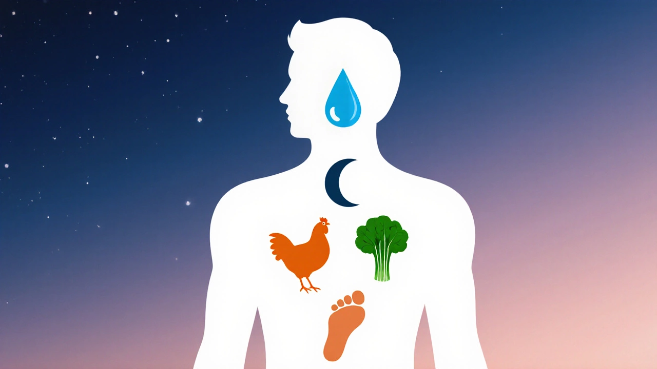 Силуэт человека, заполненный символами воды, овощей, сна и шагов — символ устойчивого похудения.