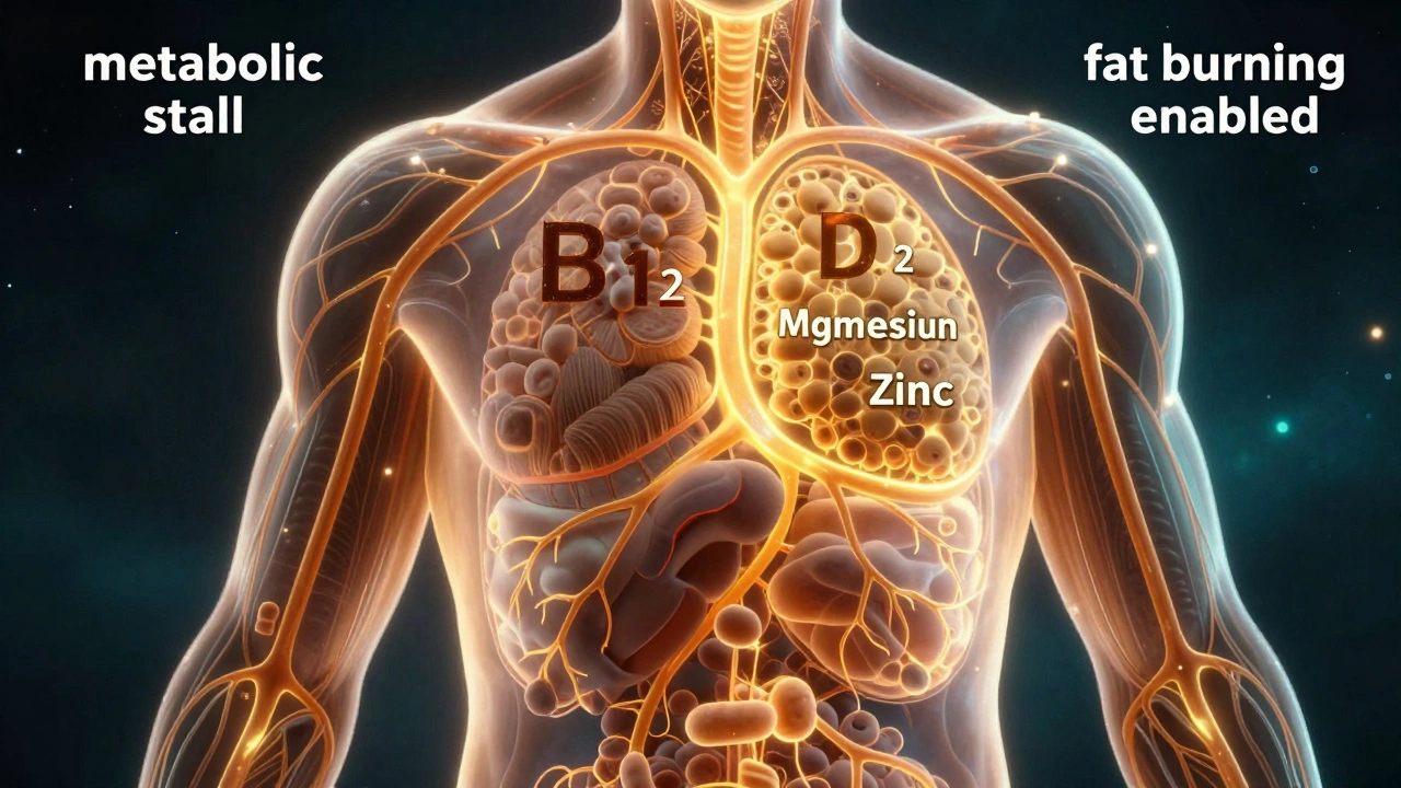 Прозрачное тело с светящимися витаминами, активирующими сжигание жира