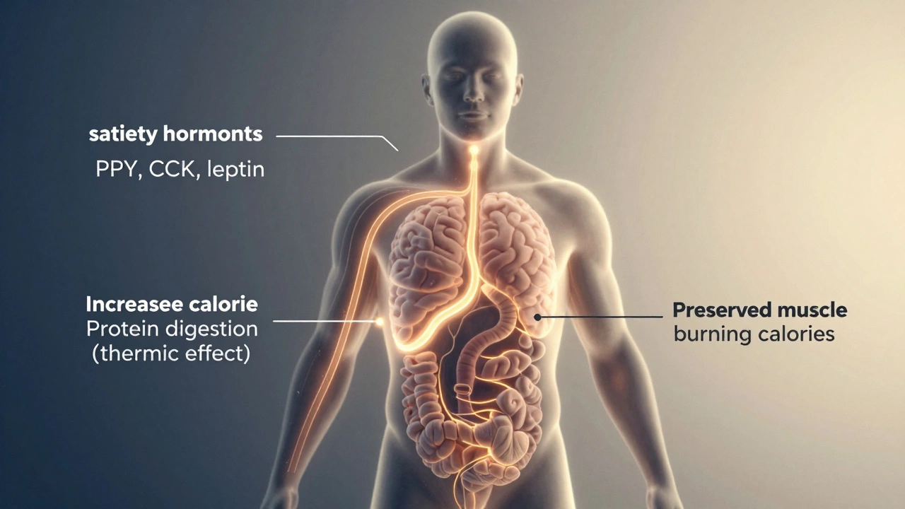 Схема внутри тела: гормоны сытости, термический эффект белка и сохранение мышц