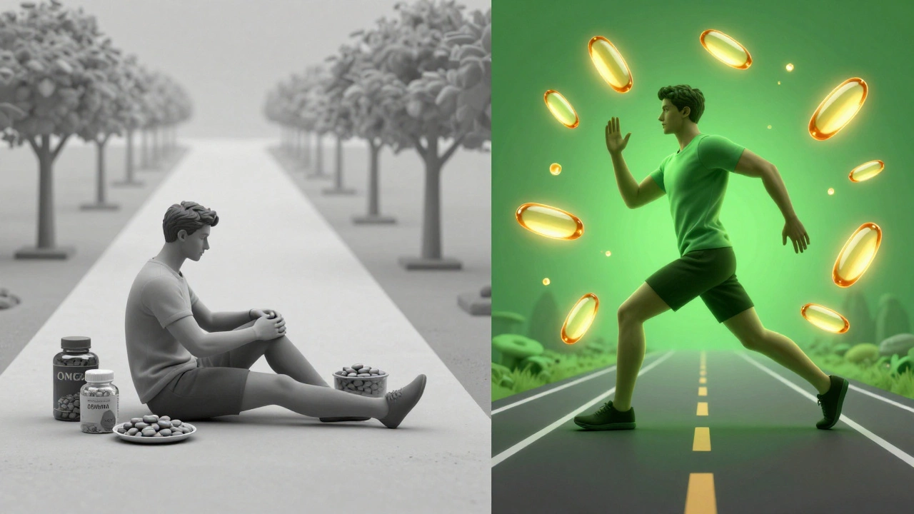 Контраст между заблокированным метаболизмом и активным сжиганием жира под влиянием омега-3, показывающий борьбу с воспалением.