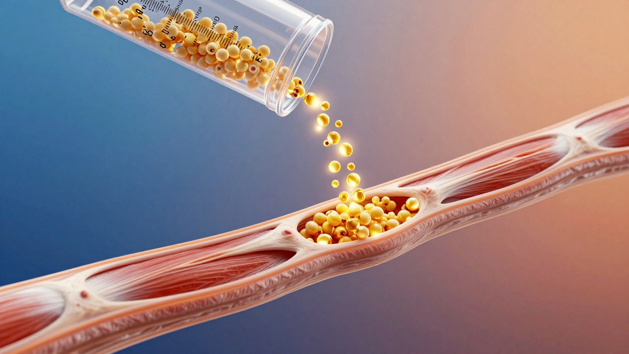 Мышечное волокно поглощает золотистые аминокислоты из протеинового шейкера при оптимальной температуре.
