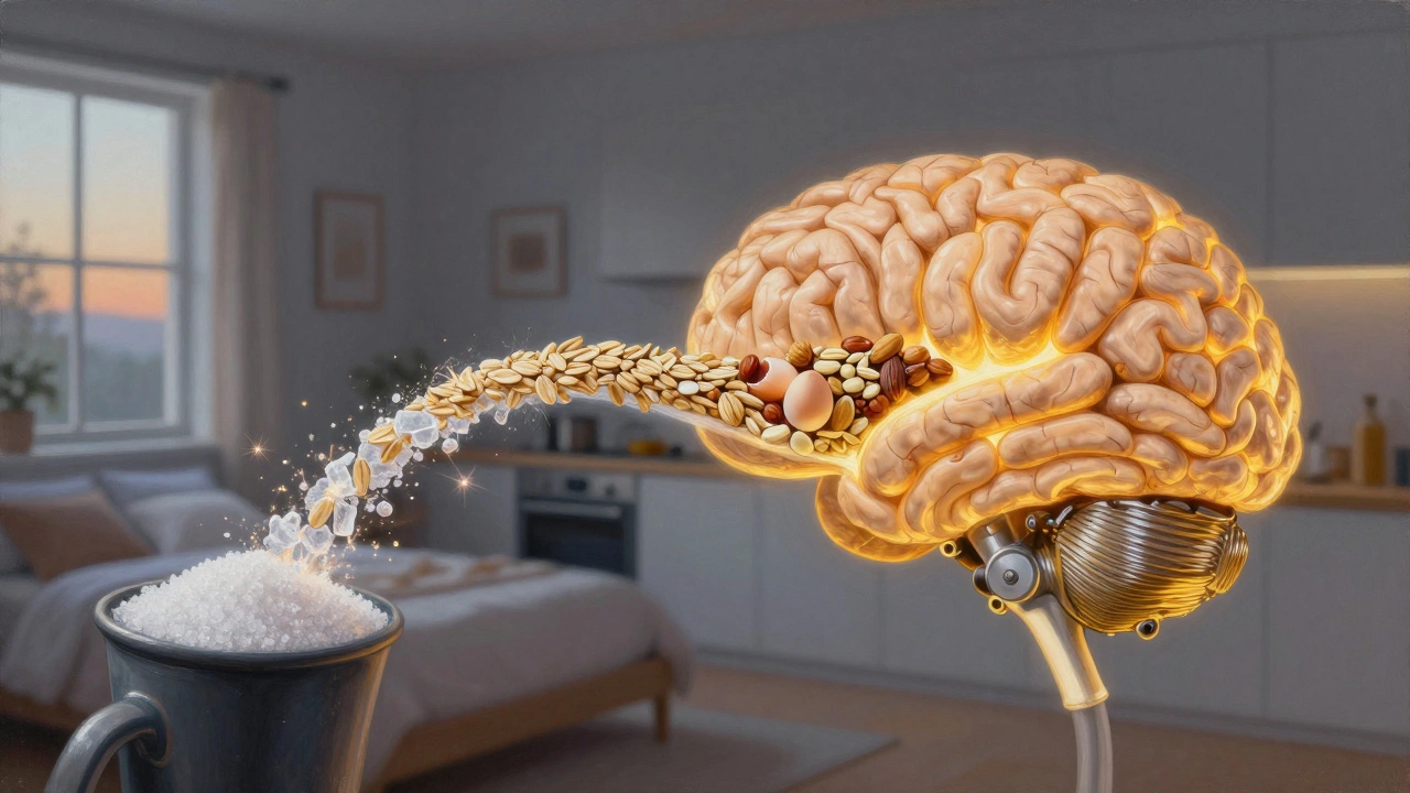 Схематичное изображение мозга, питающегося от двух типов топлива — быстрых и медленных углеводов.