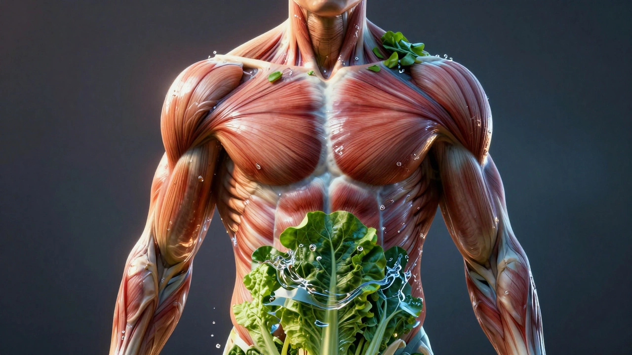 Силуэт человека из овощей и воды, символ здоровья метаболизма