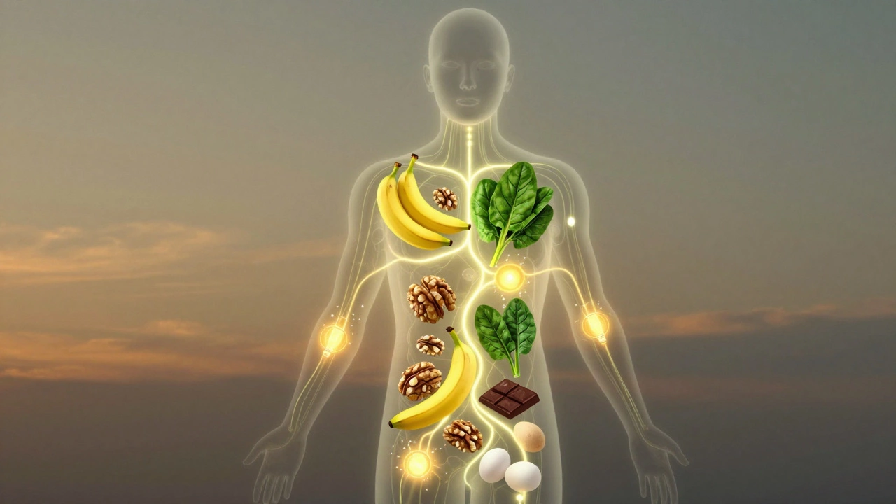 Силуэт человека с внутренними потоками энергии от натуральных продуктов