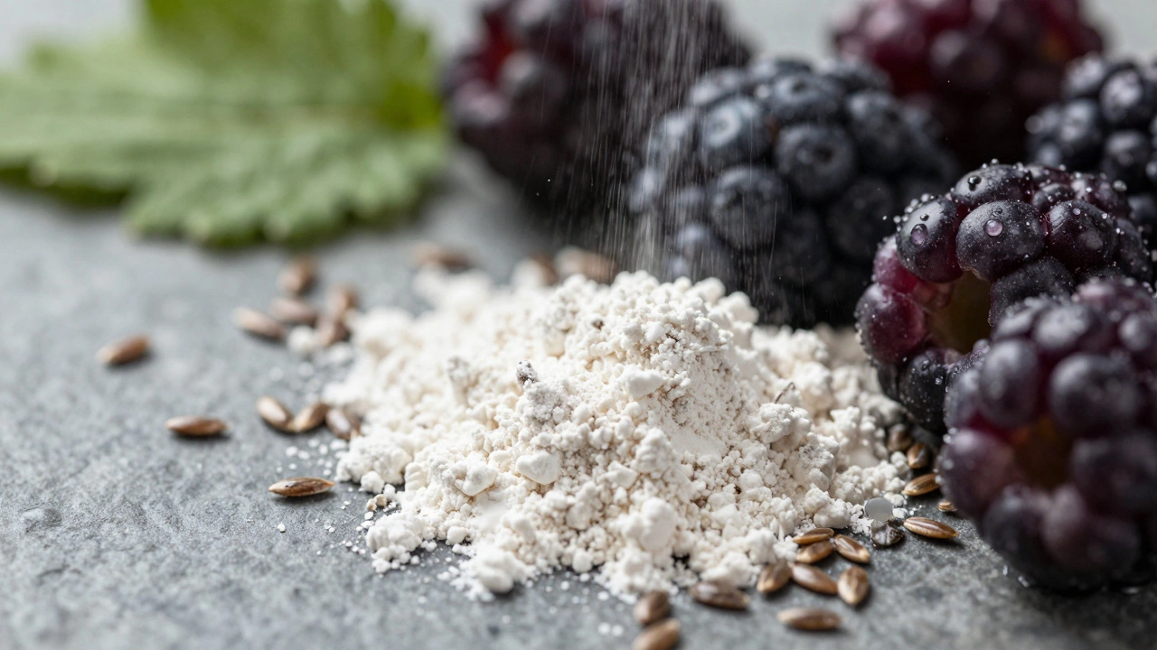 Свежие ягоды, семена льна и протеин в составе рецепта