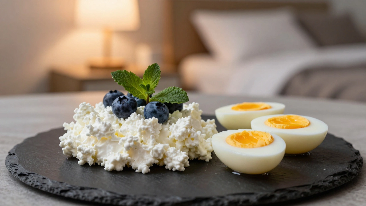 Полезный белковый перекус из творога и яичных белков на темной тарелке