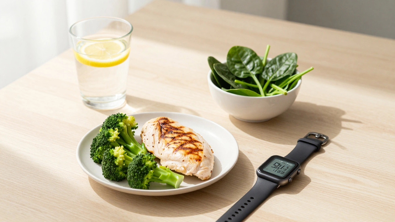 Здоровый завтрак с белком и овощами, символизирующий интервальное голодание